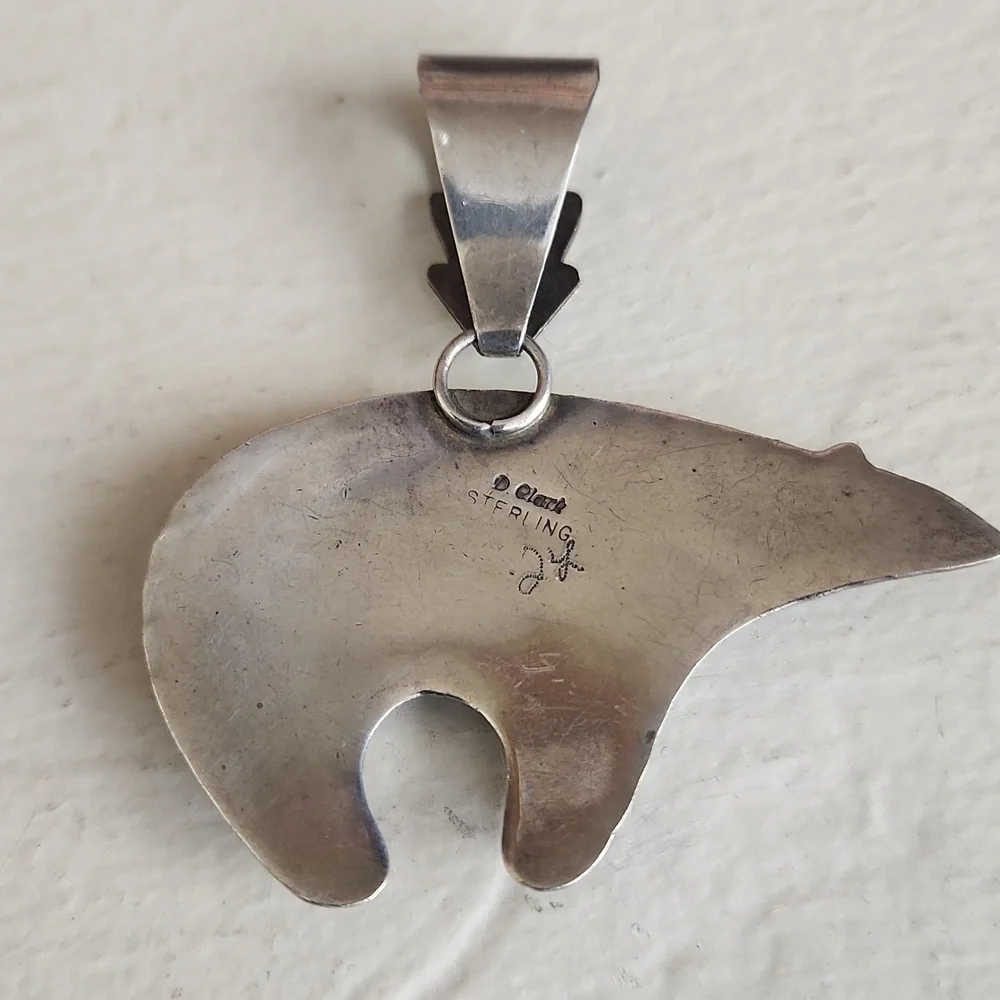 Vintage Native American Navajo Vintage Inlaid Bear Pendant by Danny Clark ππ» - Picture 6 of 13